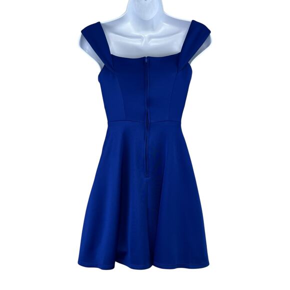 Teeze Me Royal Blue Off The Shoulder Pleated Fit & Flare Dress SM Junior 3 NWT - Picture 3 of 14